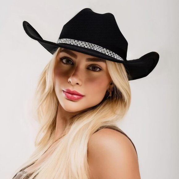 Cowboy Hat Set Rhinestone Wide Brim Bandana Heart Sunglasses Womens Western - Picture 3 of 7